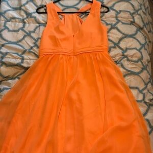 Orange fun midi David’s bridal dress
